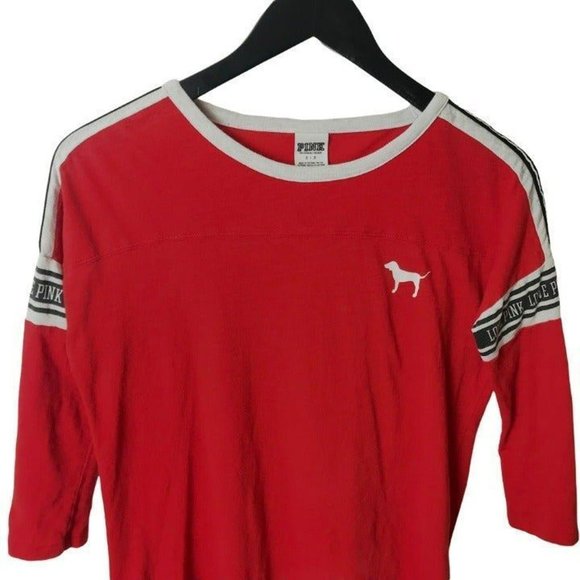 Pink Victoria's Secret T Shirt Ringer Graphic Tee Top 3/4 Sleeve Cotton Solid S - Picture 1 of 1